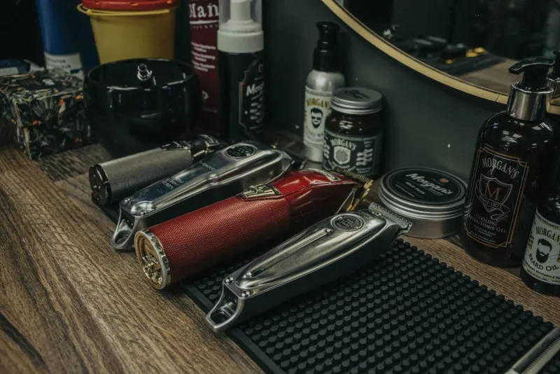 Professional clippers and Morgan's grooming products at OWL Barbershop